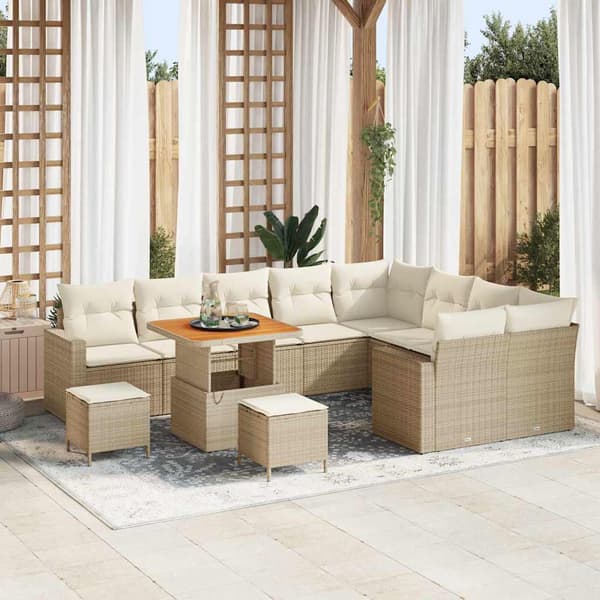 vidaXL Trädgårdsoffset 13 pcs Beige och gräddfärgad konstrotting