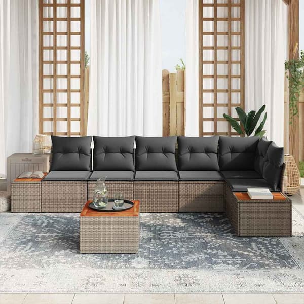 vidaXL Trädgårdsoffset med kudde 7 pcs Grå Poly rattan