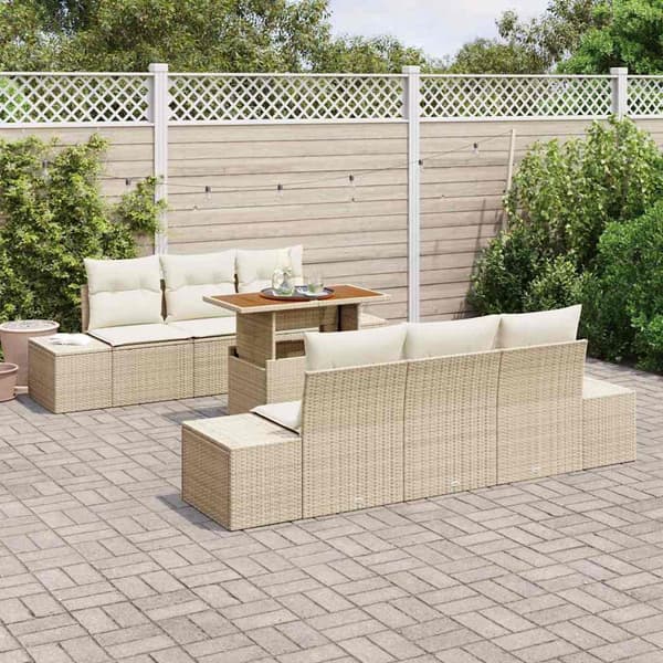 vidaXL Trädgårdsoffset med lagring 7 pcs Beige Poly rattan