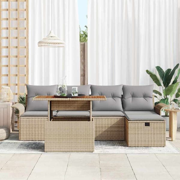 vidaXL Trädgårdsoffset 6 pcs Beige konstrotting
