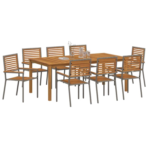 vidaXL Hage Spisegruppe 9 pcs Grå Solid akasietre