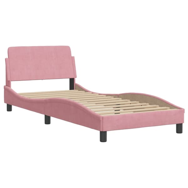 vidaXL Sängram med LED-belysning rosa 90x190 cm sammet
