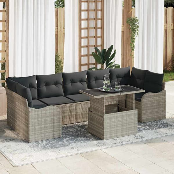 vidaXL Trädgårdsoffset med kudde 8 pcs Ljusgrå Poly rattan