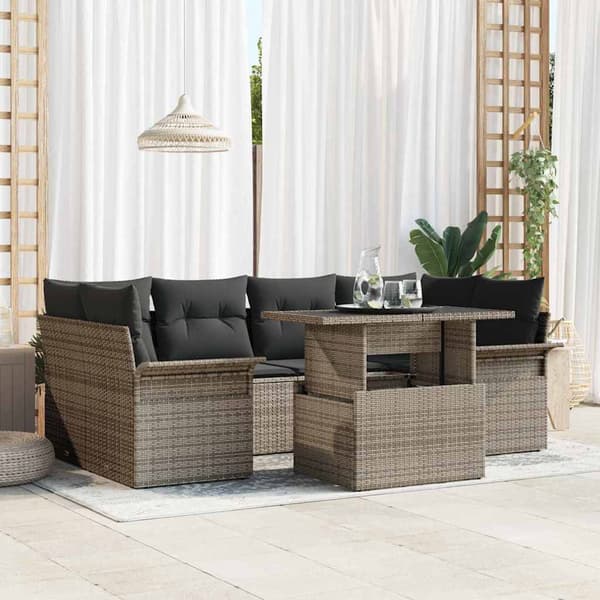 vidaXL Trädgårdsoffset med kudde 7 pcs Grå Poly rattan