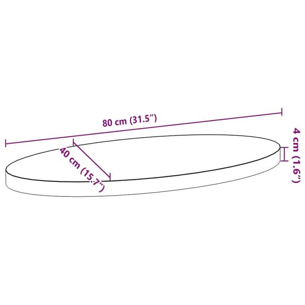 vidaXL Bordplate 80x40x4 cm oval heltre eik