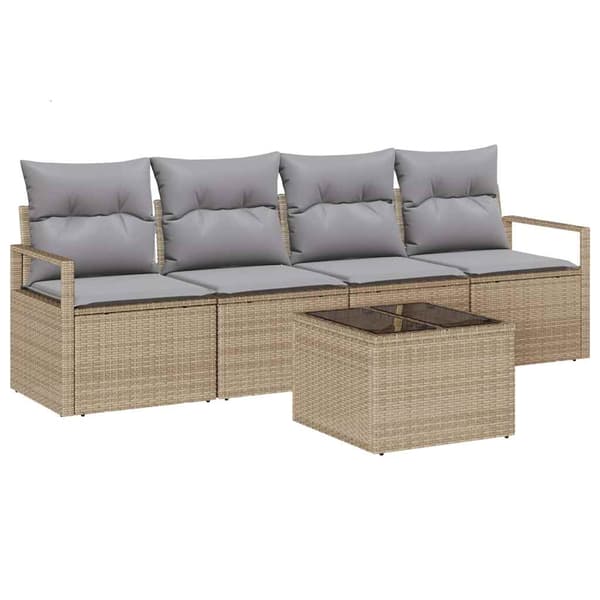 vidaXL Soffset 5 pcs Beige och Grå konstrotting