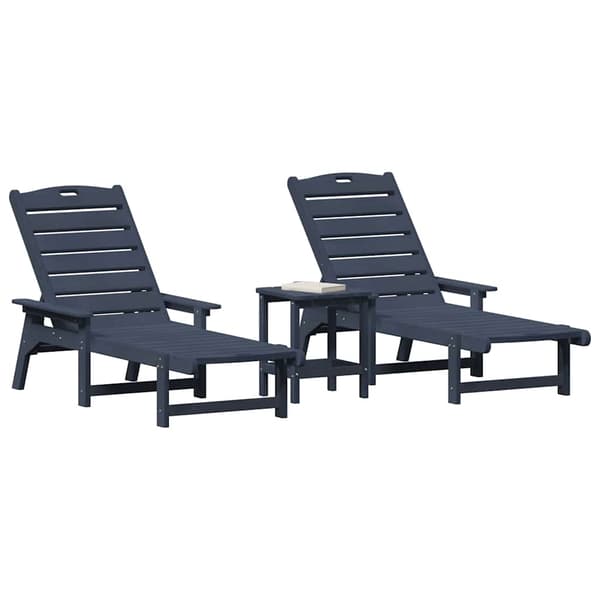 vidaXL Solstol Reclining 3 pcs Marinblå polyeten