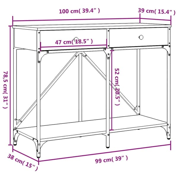 vidaXL Konsollbord røkt eik 100x39x78,5 cm konstruert tre