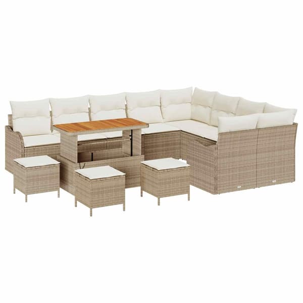 vidaXL Trädgårdsoffset med kudde 13 pcs Beige och gräddfärgad
