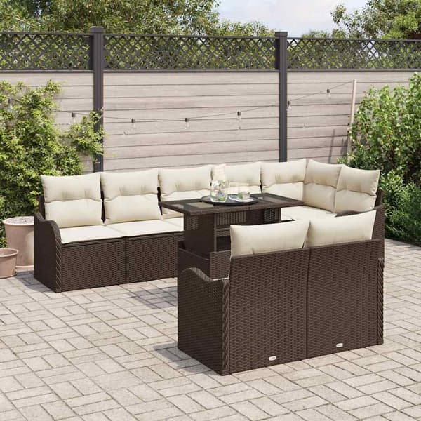 vidaXL Lounge-set med kudde 9 pcs Brun Poly rattan
