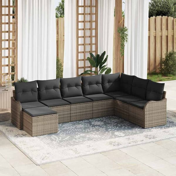 vidaXL Trädgårdsoffset med kudde 8 pcs Grå Poly rattan