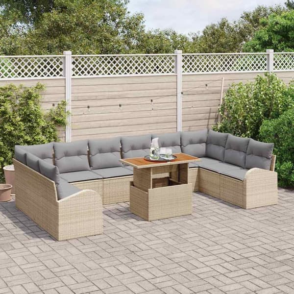 vidaXL Trädgårdsoffset med lagring 11 pcs Beige Poly rattan