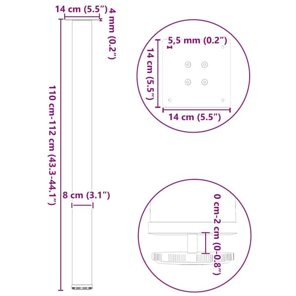 vidaXL Soffbordsben 4 st antracit 110-112 cm stål
