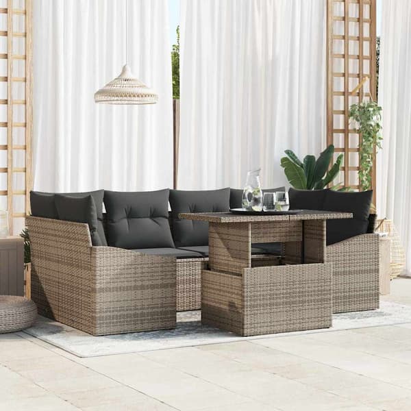 vidaXL Trädgårdsoffset med lagring 7 pcs Grå Poly rattan
