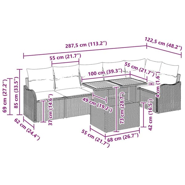 vidaXL Trädgårdsoffset med lagring 7 pcs Grå Poly rattan