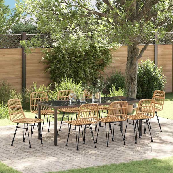 vidaXL Trädgårdsmöbelset 9 pcs Brun Pulverlackerat stål