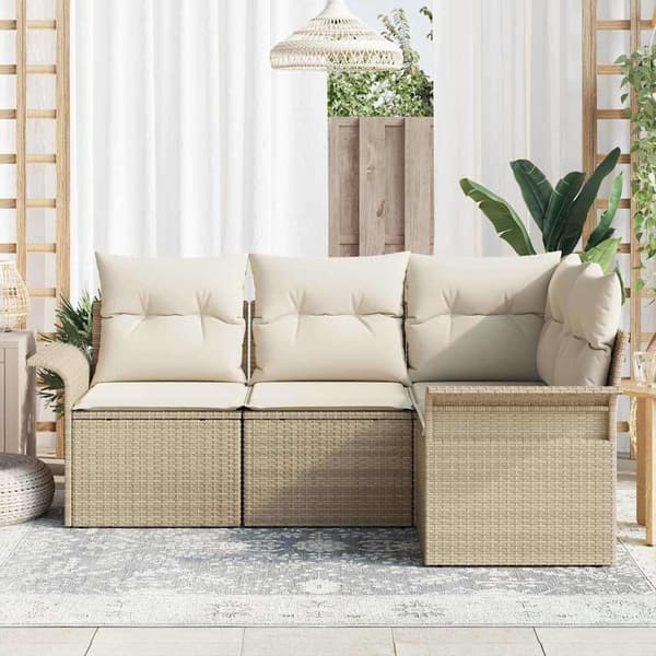 vidaXL Trädgårdsoffset med lagring 4 pcs Beige konstrotting