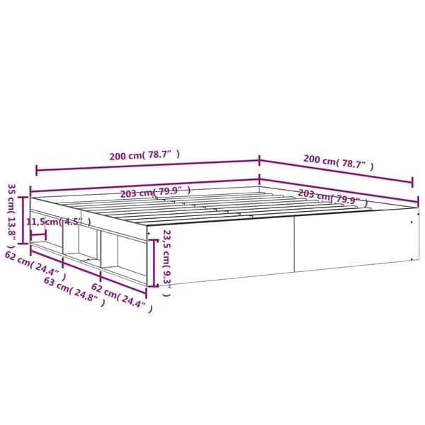 vidaXL Sengeramme røkt eik 200x200 cm