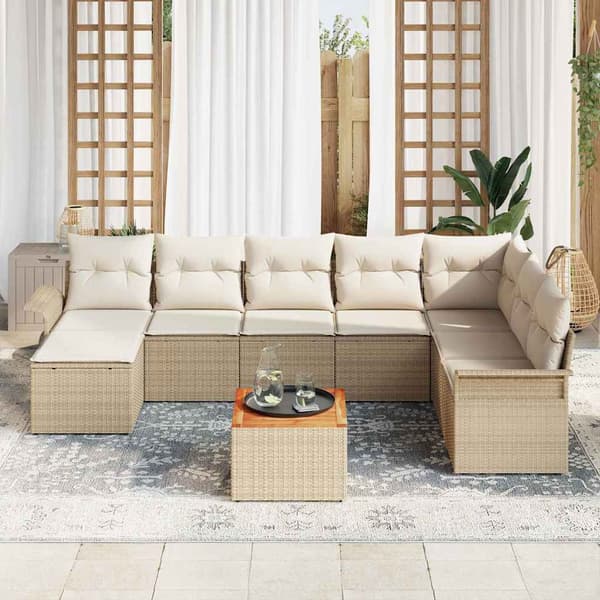 vidaXL Trädgårdssoffa Set 9 delar Beige Polyrotting