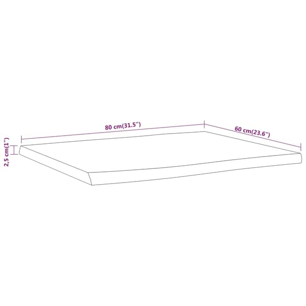 vidaXL Bordsskiva 80x60x2,5 cm rektangulär massiv akacia rustik kant