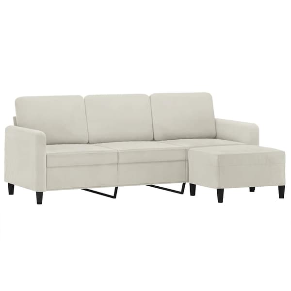 vidaXL 3-sitssoffa med fotpall gräddvit 180 cm sammet
