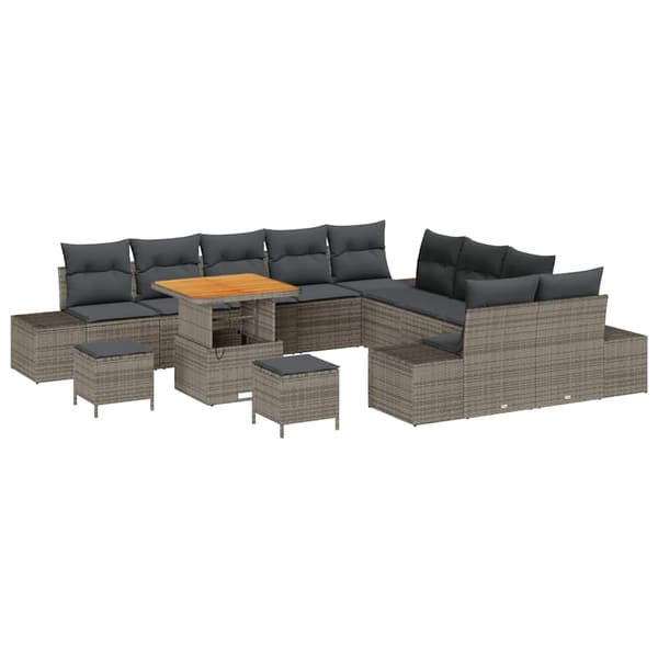 vidaXL Trädgårdsoffset med kudde med lagring 13 pcs Grå Poly rattan