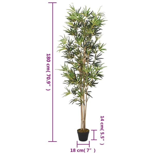 vidaXL Konstväxt bambu 1104 blad 180 cm grön