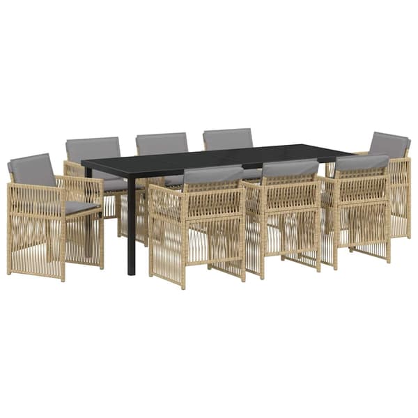 vidaXL Trädgårdsmöbelset 9 pcs Beige Pulverlackerat stål