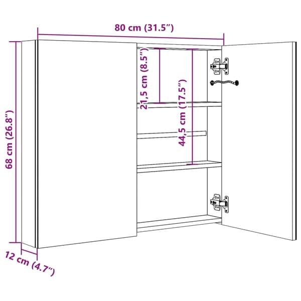 vidaXL LED-speilskap til bad blank grå 80x12x68 cm