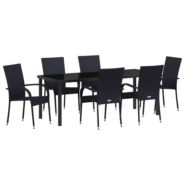 vidaXL Trädgårdsmöbelset 7 pcs Svart Pulverlackerat stål