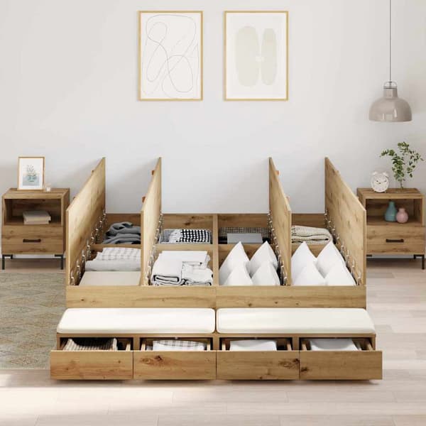 vidaXL Seng med lagring med skuff Artisan Eik 150 cm Konstruert tre