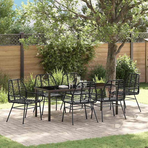 vidaXL Trädgårdsmöbelset 7 pcs Svart konstrotting