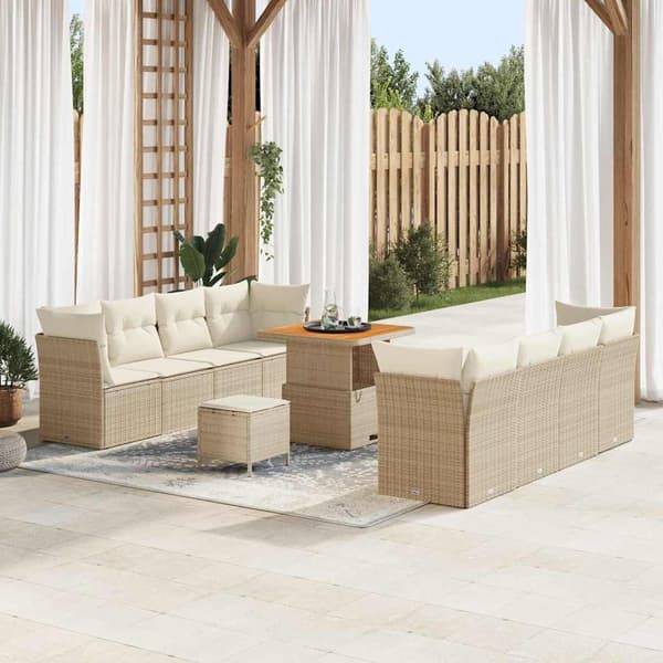 vidaXL Trädgårdsoffset 11 pcs Beige konstrotting