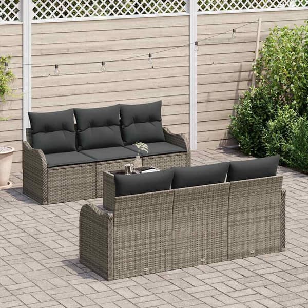vidaXL Trädgårdsoffset 7 pcs Grå Poly Rattan och Stål och Glas