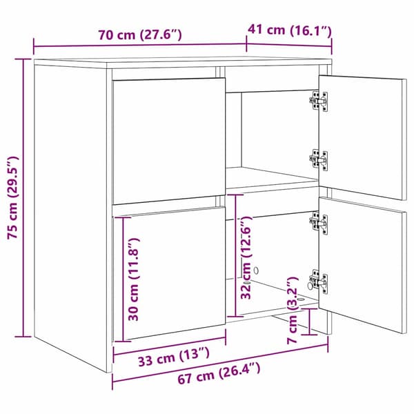 vidaXL Serviesskap 2 pcs Artisan Eik 70 x 41 x 75 cm Konstruert tre