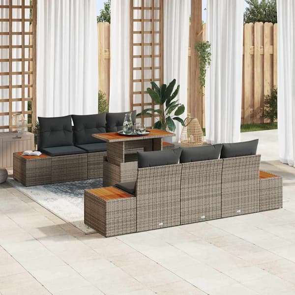vidaXL Trädgårdsoffset med lagring 7 pcs Grå Poly rattan