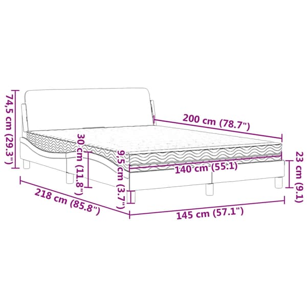 vidaXL Bed with Mattress "Dover" Light Grey 140x200 cm Fabric