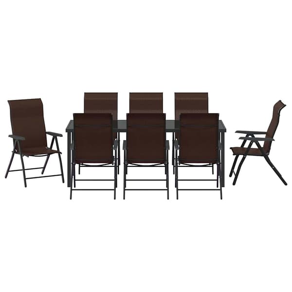 vidaXL Trädgårdsmöbelset 9 pcs Brun Pulverlackerat stål
