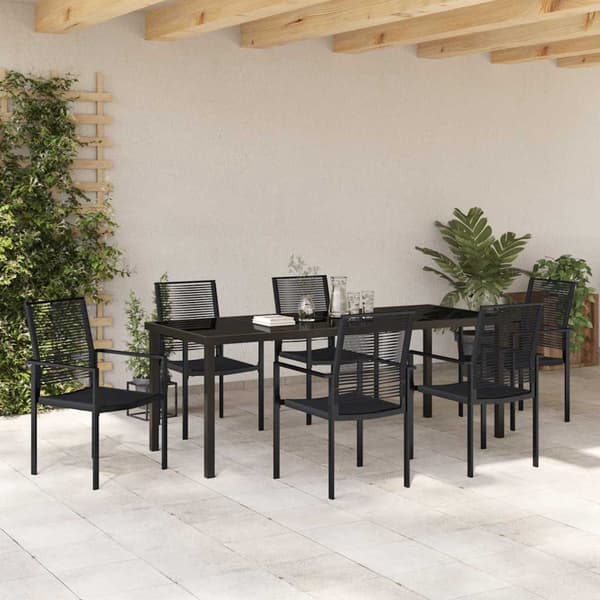 vidaXL Trädgårdsmöbelset 7 pcs Svart Pulverlackerat stål