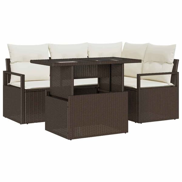 vidaXL Trädgårdsoffset med kudde med lagring 5 pcs Brun Poly rattan