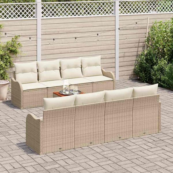 vidaXL Trädgårdsoffset med kudde 9 pcs Beige konstrotting