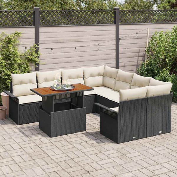 vidaXL Trädgårdsoffset med lagring 9 pcs Svart Poly rattan