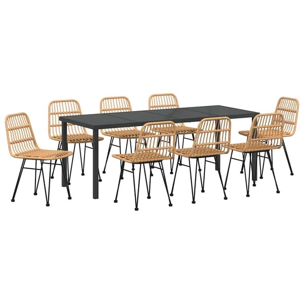 vidaXL Trädgårdsmöbelset 9 pcs Brun Pulverlackerat stål
