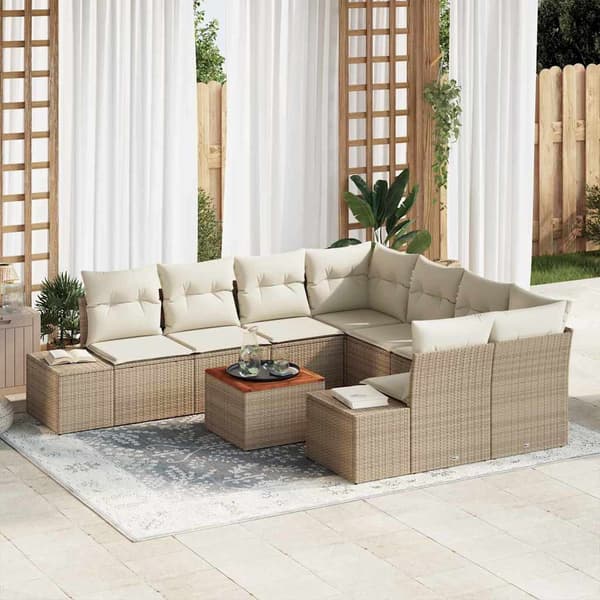 vidaXL Trädgårdsoffset 9 pcs Beige och gräddfärgad konstrotting