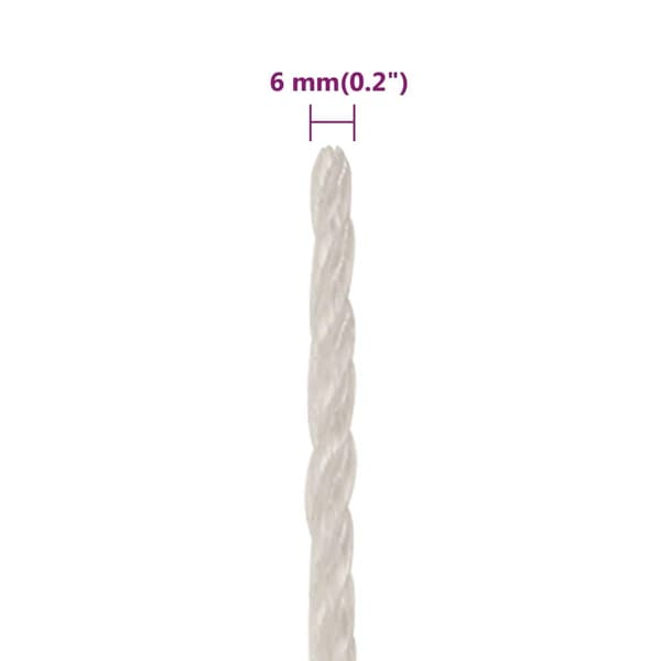 vidaXL Arbeidstau hvit 6 mm 250 m polypropylen