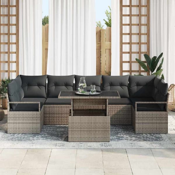 vidaXL Trädgårdsoffset med lagring 8 pcs Grå Poly rattan