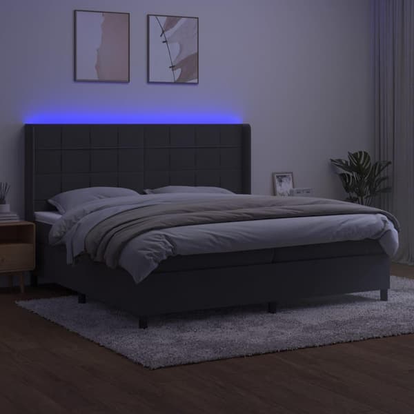 vidaXL Ramsäng med madrass & LED mörkgrå 200x200 cm sammet