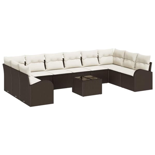 vidaXL Soffset med kudde 11 pcs Brun Polyrattan
