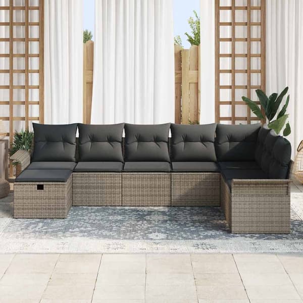 vidaXL Trädgårdsoffset med kudde med lagring 8 pcs Grå Poly rattan