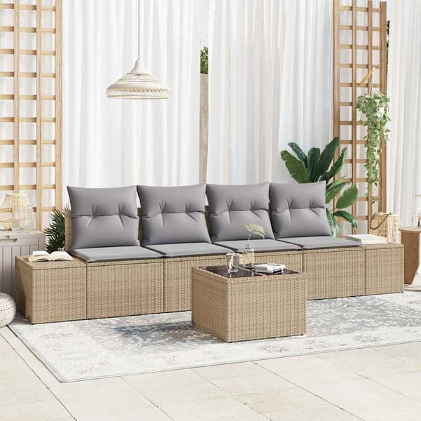 vidaXL Soffset med kudde 5 pcs Beige och Ljusgrå konstrotting